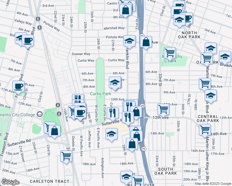map of restaurants, bars, coffee shops, grocery stores, and more near 2761 9th Ave in Sacramento