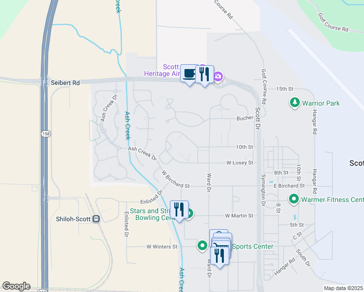 map of restaurants, bars, coffee shops, grocery stores, and more near 310 West Losey Street in Scott Air Force Base