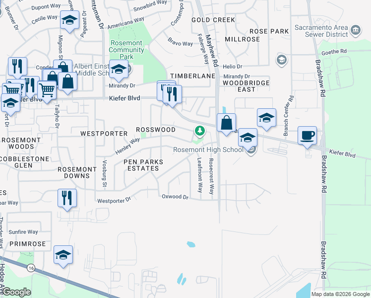 map of restaurants, bars, coffee shops, grocery stores, and more near 9239 Clendenen Way in Sacramento