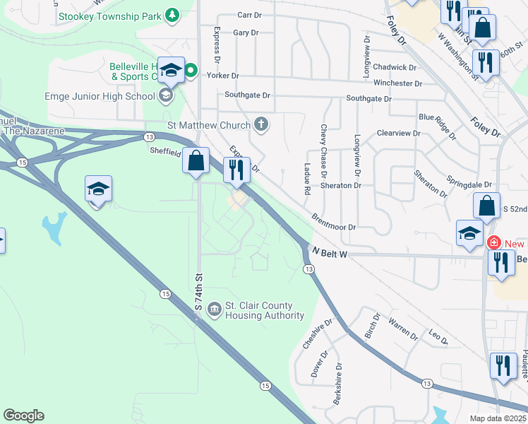 map of restaurants, bars, coffee shops, grocery stores, and more near in Belleville