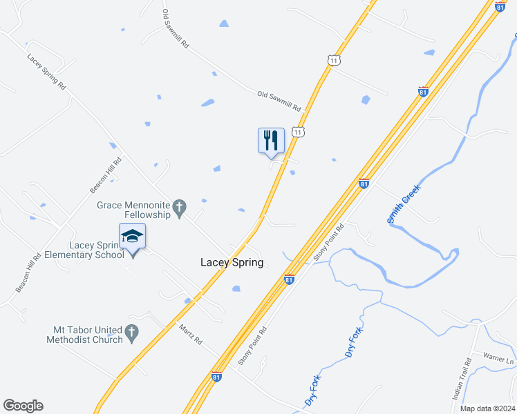 map of restaurants, bars, coffee shops, grocery stores, and more near 8977 North Valley Pike in Harrisonburg