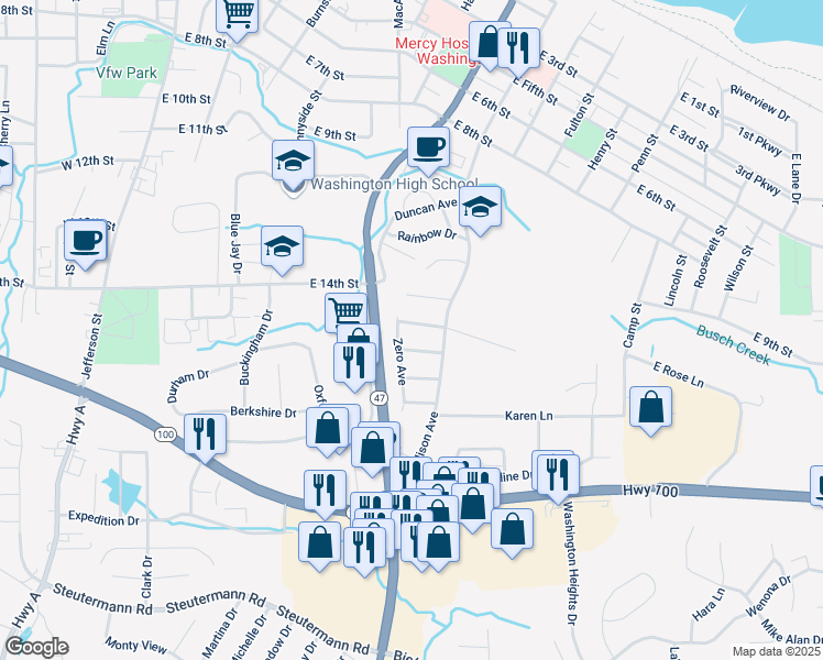 map of restaurants, bars, coffee shops, grocery stores, and more near 810 Fairview Drive in Washington