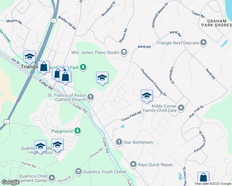 map of restaurants, bars, coffee shops, grocery stores, and more near 3746 Katie Place in Triangle