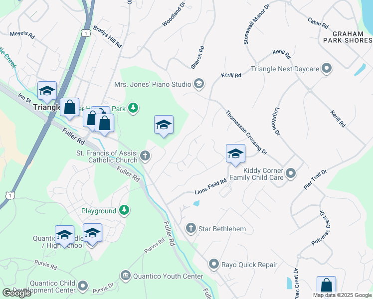 map of restaurants, bars, coffee shops, grocery stores, and more near 3746 Katie Place in Triangle