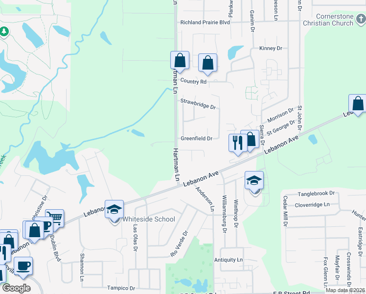 map of restaurants, bars, coffee shops, grocery stores, and more near 2213 Rockwood Drive in Shiloh