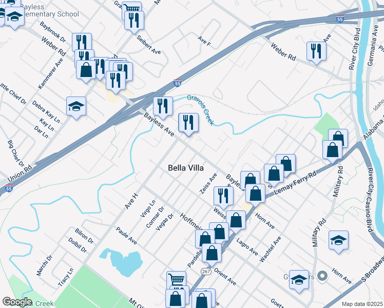 map of restaurants, bars, coffee shops, grocery stores, and more near 700 Dallas Drive in St. Louis