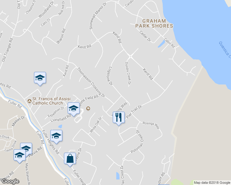 map of restaurants, bars, coffee shops, grocery stores, and more near 3403 Logstone Drive in Triangle