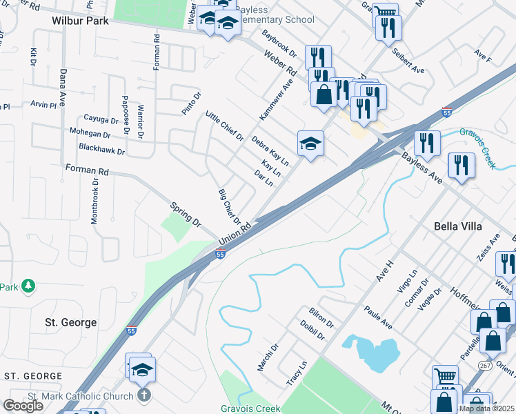 map of restaurants, bars, coffee shops, grocery stores, and more near 1001 Union Road in St. Louis