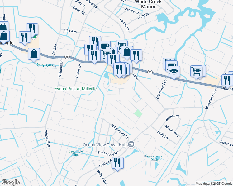 map of restaurants, bars, coffee shops, grocery stores, and more near 13 Beach Plum Drive in Millville