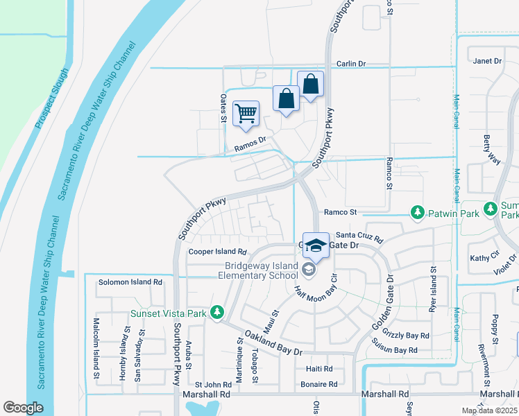 map of restaurants, bars, coffee shops, grocery stores, and more near 3413 Savannah Lane in West Sacramento