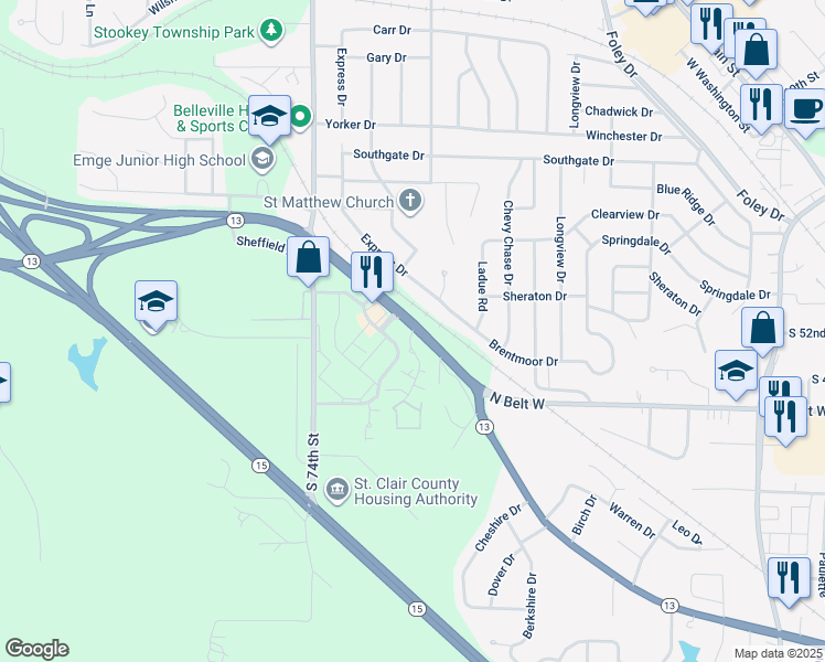 map of restaurants, bars, coffee shops, grocery stores, and more near in Belleville