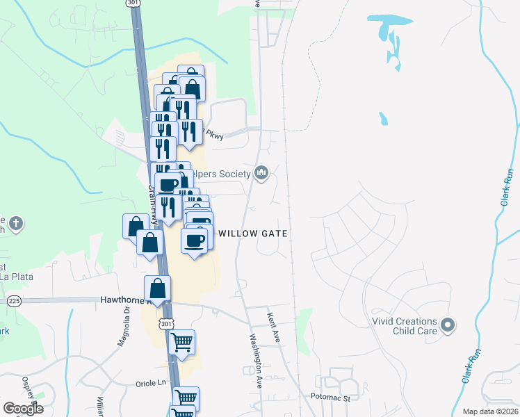map of restaurants, bars, coffee shops, grocery stores, and more near 904 Washington Avenue in La Plata