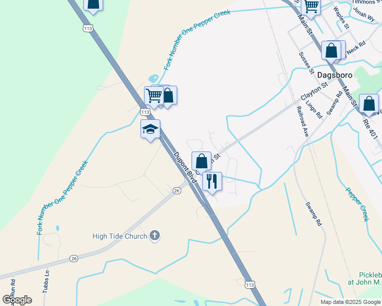map of restaurants, bars, coffee shops, grocery stores, and more near 901 Cea Dag Circle in Dagsboro