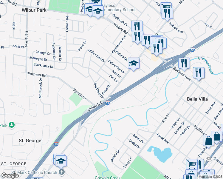 map of restaurants, bars, coffee shops, grocery stores, and more near 1001 Union Road in St. Louis