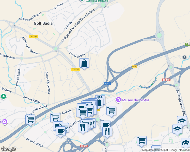 map of restaurants, bars, coffee shops, grocery stores, and more near 88 Carrer Praga in Alicante