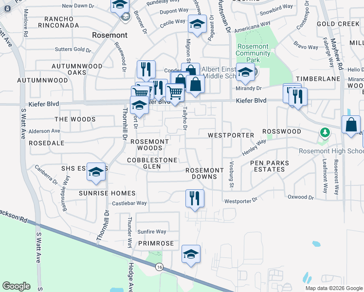 map of restaurants, bars, coffee shops, grocery stores, and more near 9182 Dongston Way in Sacramento
