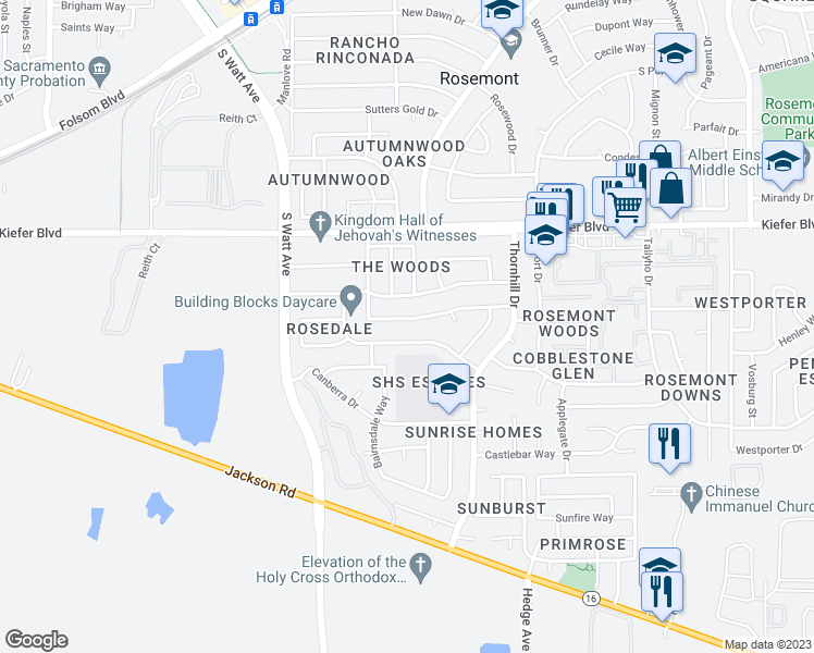 map of restaurants, bars, coffee shops, grocery stores, and more near 8978 Brydon Way in Sacramento