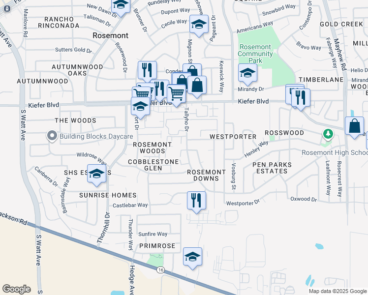 map of restaurants, bars, coffee shops, grocery stores, and more near 9182 Dongston Way in Sacramento