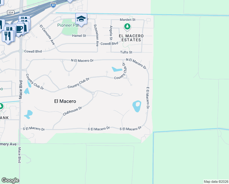 map of restaurants, bars, coffee shops, grocery stores, and more near 44691 Garden Court in El Macero