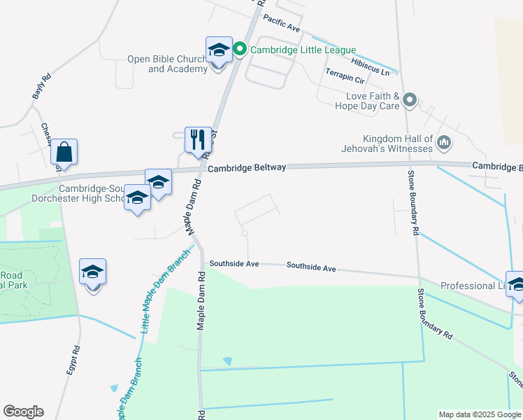 map of restaurants, bars, coffee shops, grocery stores, and more near 2525 Boeing Way in Cambridge