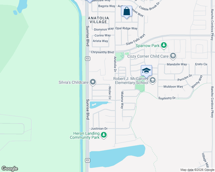 map of restaurants, bars, coffee shops, grocery stores, and more near 11747 Arete Way in Rancho Cordova
