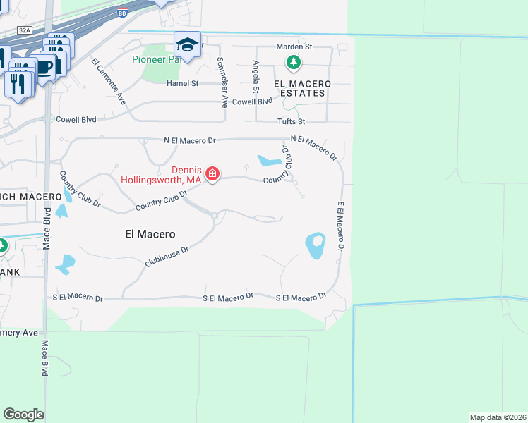 map of restaurants, bars, coffee shops, grocery stores, and more near 44691 Garden Court in El Macero