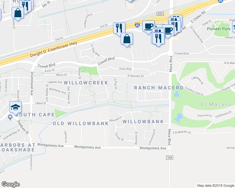 map of restaurants, bars, coffee shops, grocery stores, and more near 4088 Hackberry Place in Davis
