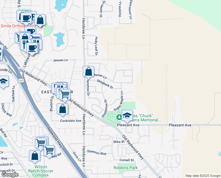 map of restaurants, bars, coffee shops, grocery stores, and more near 608 Shagbark Street in Windsor