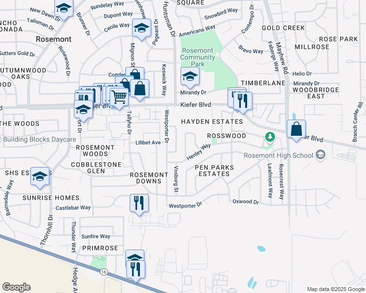 map of restaurants, bars, coffee shops, grocery stores, and more near 9237 Henley Way in Sacramento