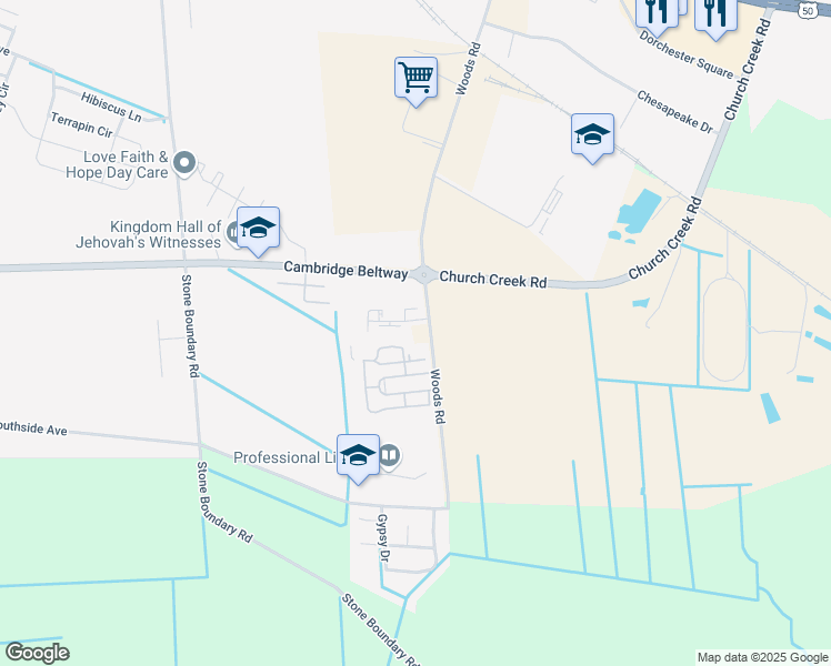 map of restaurants, bars, coffee shops, grocery stores, and more near 5232 Woods Road in Cambridge