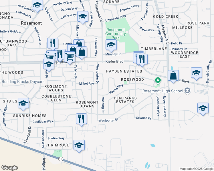 map of restaurants, bars, coffee shops, grocery stores, and more near 9237 Henley Way in Sacramento