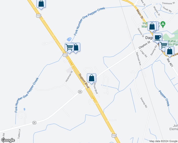 map of restaurants, bars, coffee shops, grocery stores, and more near 901 Cea Dag Circle in Dagsboro