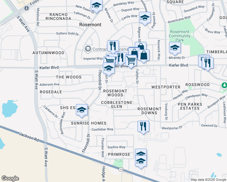 map of restaurants, bars, coffee shops, grocery stores, and more near 9127 Nasreen Drive in Sacramento