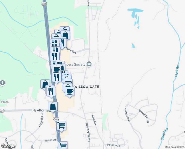 map of restaurants, bars, coffee shops, grocery stores, and more near 1111 Station Drive in La Plata