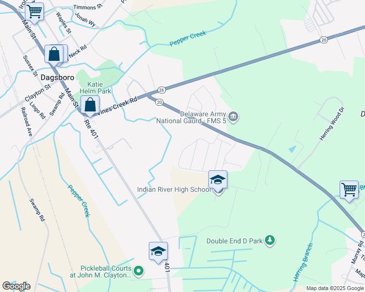 map of restaurants, bars, coffee shops, grocery stores, and more near 126 Prince Georges Drive in Dagsboro