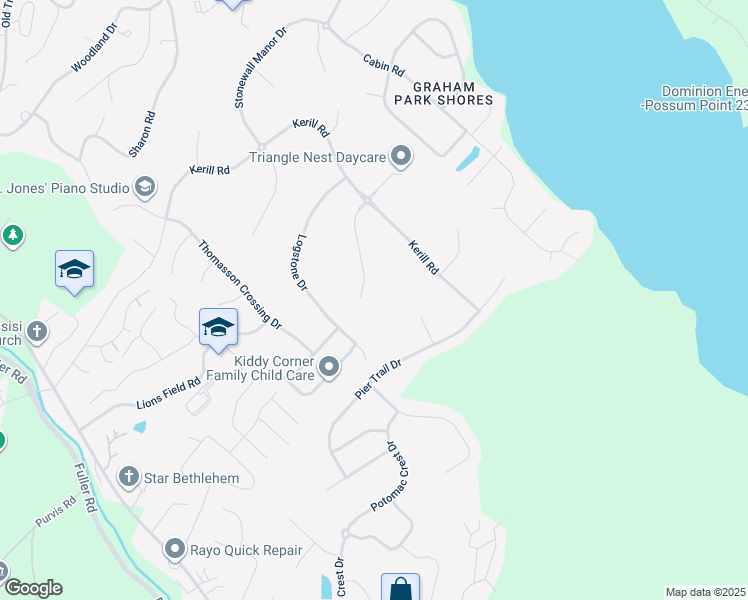 map of restaurants, bars, coffee shops, grocery stores, and more near 3308 Dondis Creek Drive in Triangle