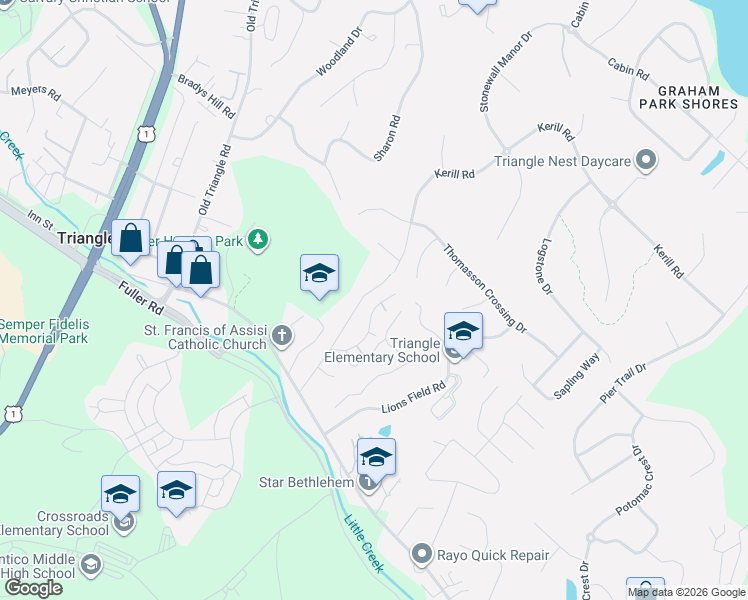map of restaurants, bars, coffee shops, grocery stores, and more near 3726 Katie Place in Triangle