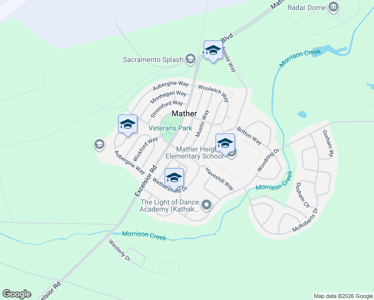 map of restaurants, bars, coffee shops, grocery stores, and more near 4350 Mustic Way in Sacramento County