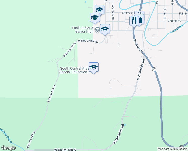 map of restaurants, bars, coffee shops, grocery stores, and more near 600 South Elm Street in Paoli