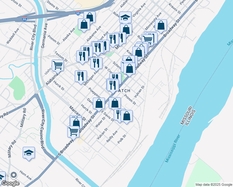 map of restaurants, bars, coffee shops, grocery stores, and more near 7906 Pennsylvania Avenue in St. Louis