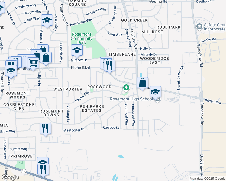 map of restaurants, bars, coffee shops, grocery stores, and more near 9427 Achates Circle in Sacramento