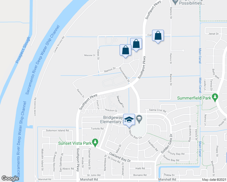 map of restaurants, bars, coffee shops, grocery stores, and more near in West Sacramento