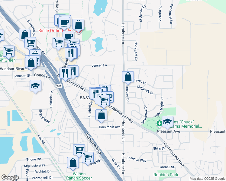 map of restaurants, bars, coffee shops, grocery stores, and more near 8520 Alden Lane in Windsor