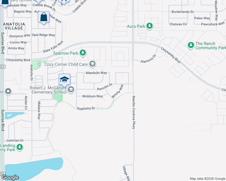 map of restaurants, bars, coffee shops, grocery stores, and more near 4365 Maeve Court in Rancho Cordova
