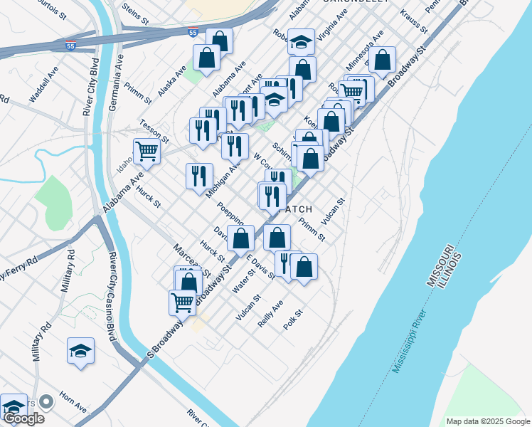 map of restaurants, bars, coffee shops, grocery stores, and more near 7906 Pennsylvania Avenue in St. Louis