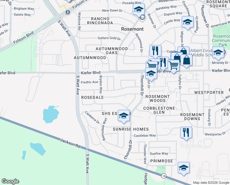 map of restaurants, bars, coffee shops, grocery stores, and more near 9001 Alderson Avenue in Sacramento