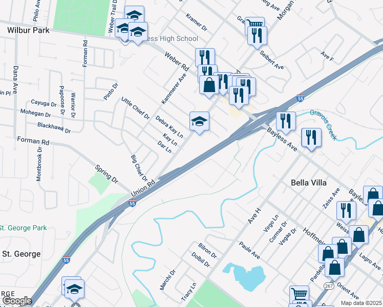 map of restaurants, bars, coffee shops, grocery stores, and more near 4230 Kay Lane in St. Louis