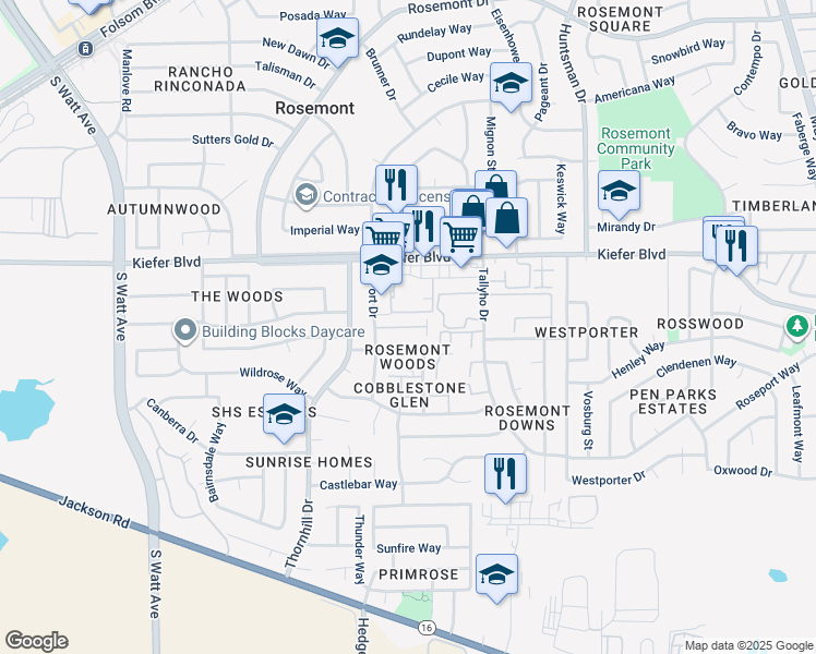 map of restaurants, bars, coffee shops, grocery stores, and more near 3713 South Port Drive in Sacramento