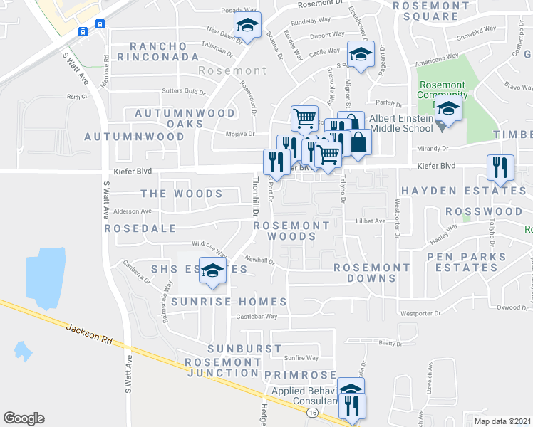 map of restaurants, bars, coffee shops, grocery stores, and more near 3701 South Port Drive in Sacramento