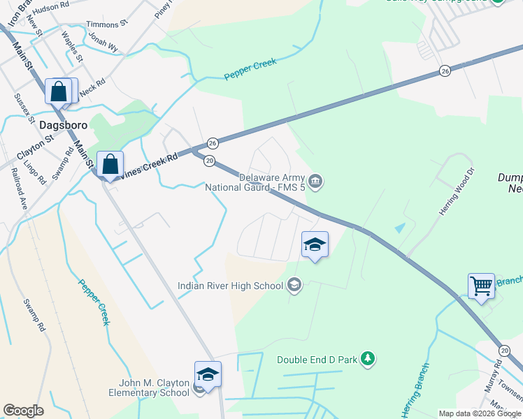 map of restaurants, bars, coffee shops, grocery stores, and more near 116 Prince Georges Drive in Dagsboro